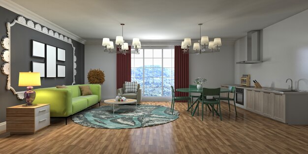 Illustration of the living room interior