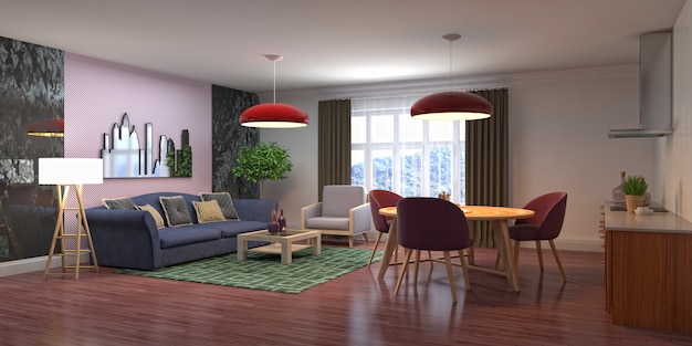 Illustration of the living room interior