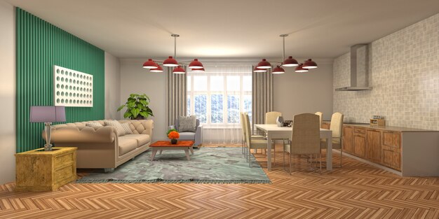 Illustration of the living room interior