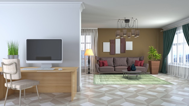 Illustration of the living room interior