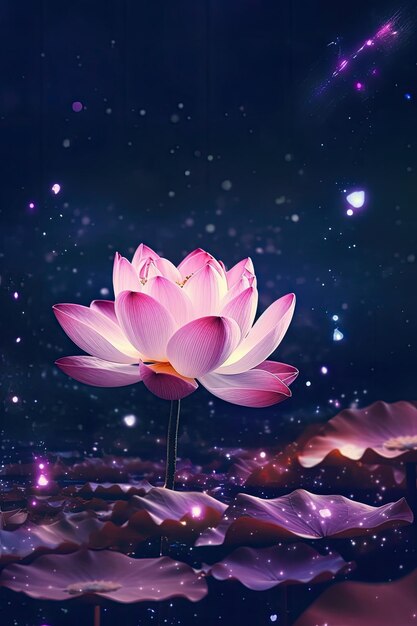 Illustration lotus flower on night sky background Generative AI