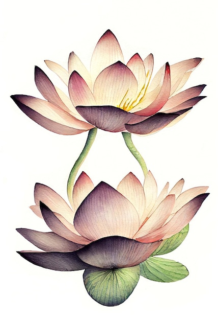 Illustration of Lotus Flower in Watercolor Painting Style