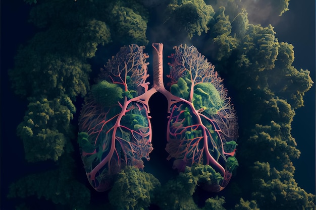 Illustration of lungs of planet Earth day clean ecology AI