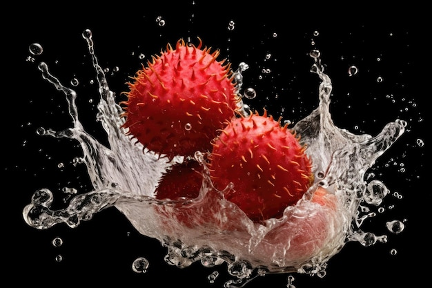 Illustration of Lychee Fruits Creating a Burst of Flavorful Splash