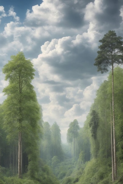 Illustration of magical anime forest shrouded in mist