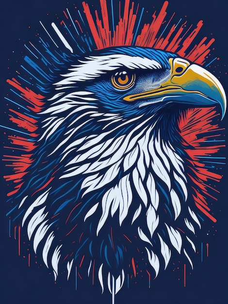 Illustration of a majestic bald eagle proudly displaying the American flag on its head