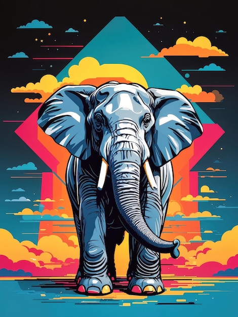 Illustration of a majestic elephant against a vibrant backdrop