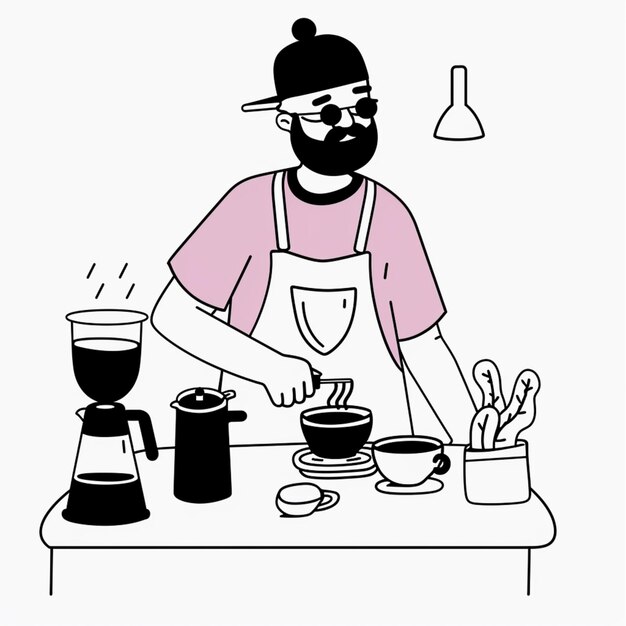 Photo illustration of a man cooking in a kitchen with a blender and a coffee maker generative ai