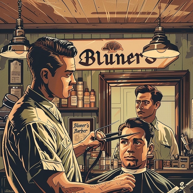 Photo illustration of a man cutting hair in a barbershop