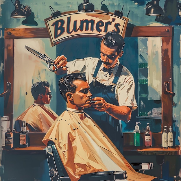 Photo illustration of a man cutting hair in a barbershop