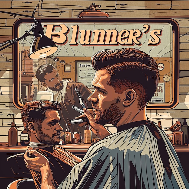 Photo illustration of a man cutting hair in a barbershop