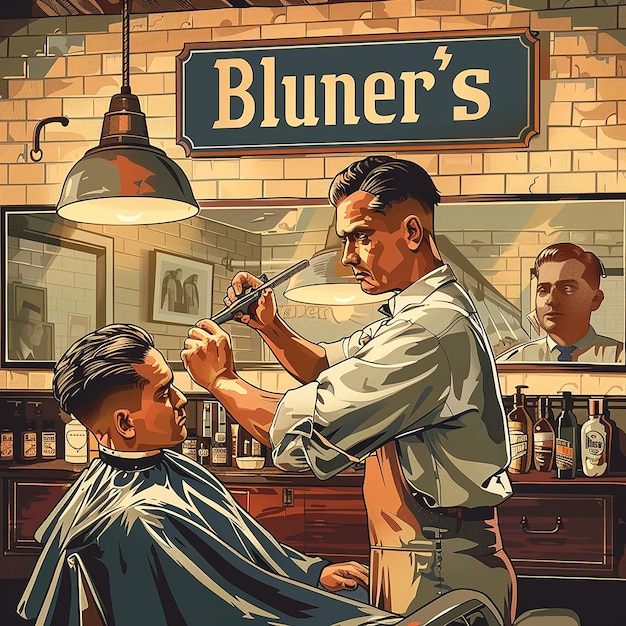 Photo illustration of a man cutting hair in a barbershop