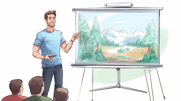 Illustration a man is doing a presentation