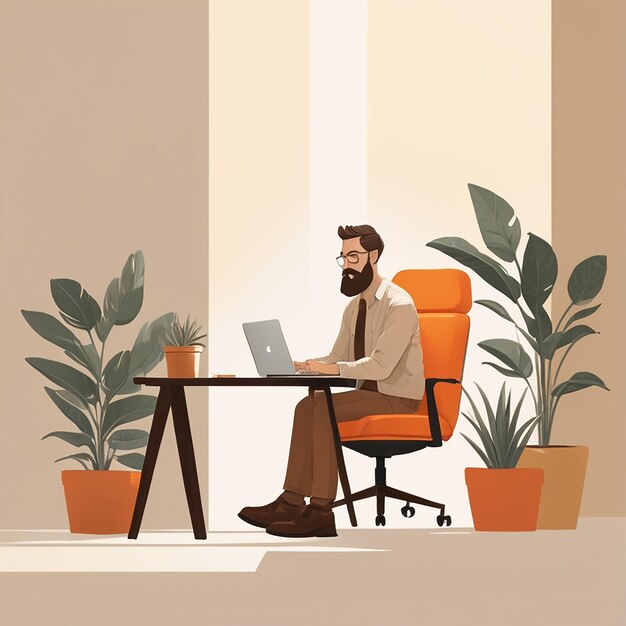 Photo illustration of a man sitting working on a laptop