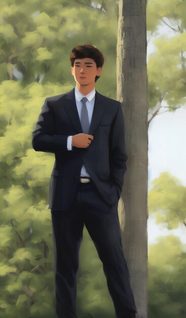 Illustration of man wearing suit at the office generative art by AI