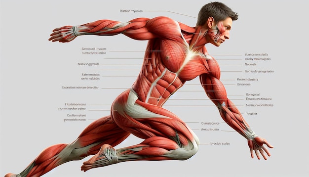 an illustration of a man with muscles labeled as the body parts