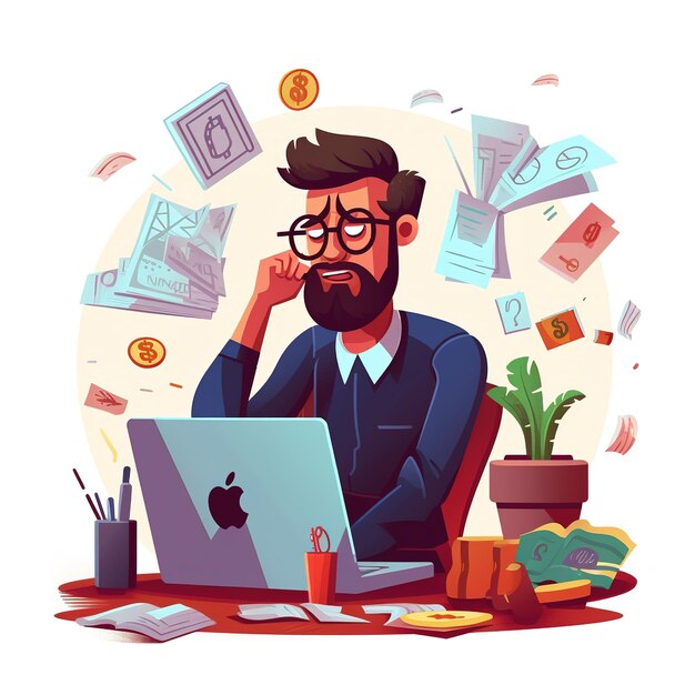 Illustration of man with stress at work