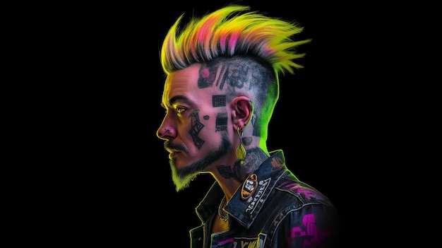 Illustration of a man with tattoos on his face and black background