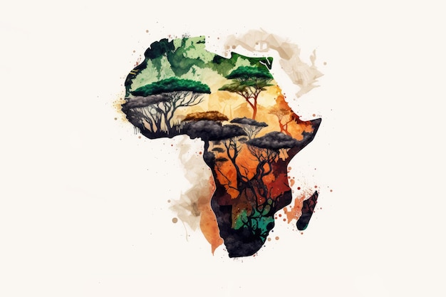 Illustration of the map of the African continent filled with colors Generative AI