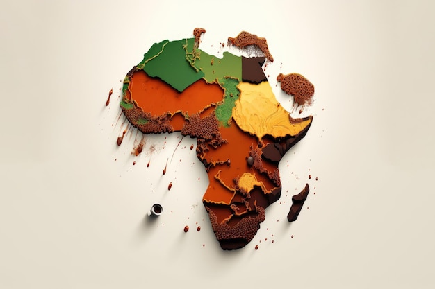 Illustration of the map of the African continent filled with colors Generative AI