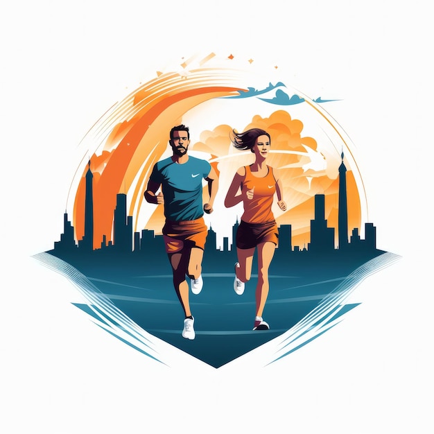 Illustration for a marathon man and woman running