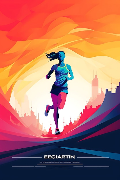 Illustration Marathon Race Endurance and Achievement Vibrant Color Scheme Flat 2D Sport Art Poster