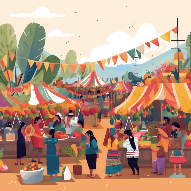 An illustration of a market with a banner that says'the best of the world '