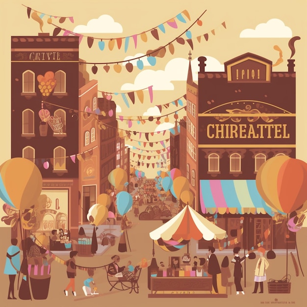 An illustration of a market with the words chirall on it