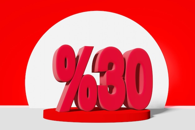 Illustration of mega sale with 10 percent off in red color 3D illustration with red background and copy space