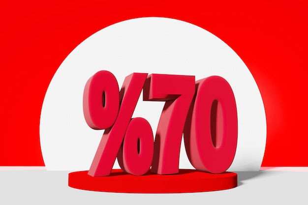 Illustration of mega sale with 10 percent off in red color 3D illustration with red background and copy space