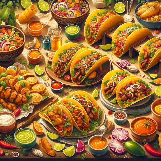 Illustration of Mexican cuisine tacos