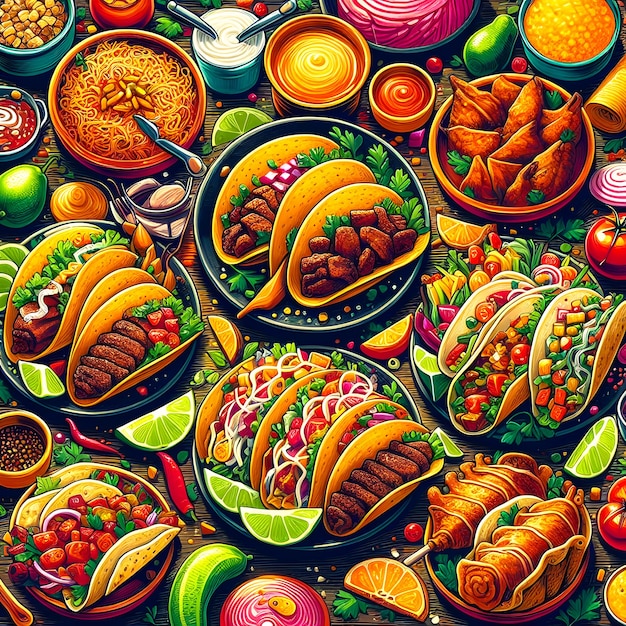 Illustration of Mexican cuisine tacos