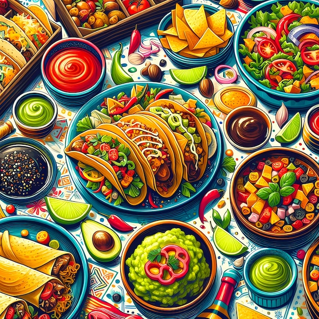 Illustration of Mexican cuisine tacos