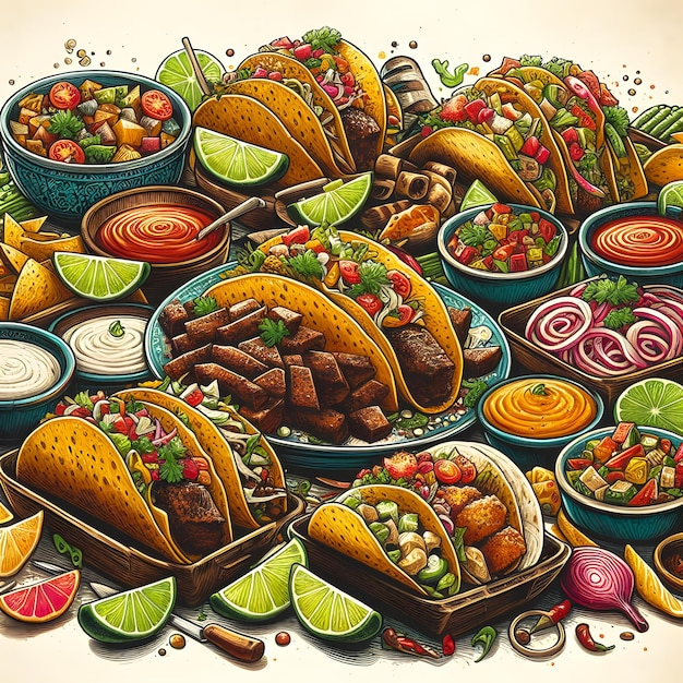 Illustration of Mexican cuisine tacos