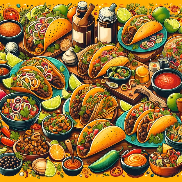 Illustration of Mexican cuisine tacos