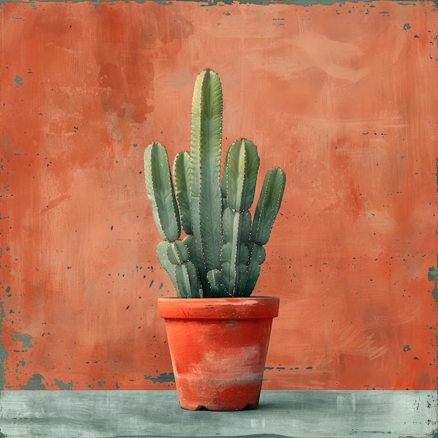 illustration a minimalist print of a cactus in a terracotta pot with a subtle watercolor background digital art wallpaper