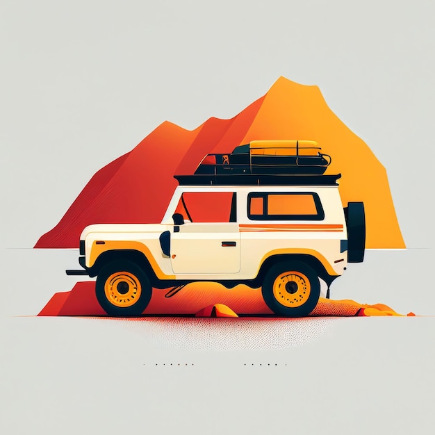 Illustration of minimalist sport car on landscape background Created with Generative AI technology