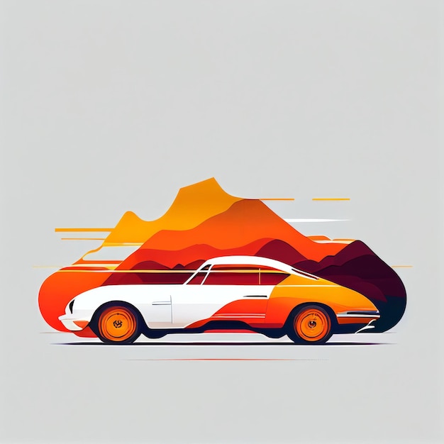 Photo illustration of minimalist sport car on landscape background created with generative ai technology