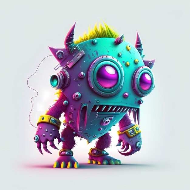 Illustration Of a a mix between cyberpunk and steampunk Monster 3D design with half robot body parts