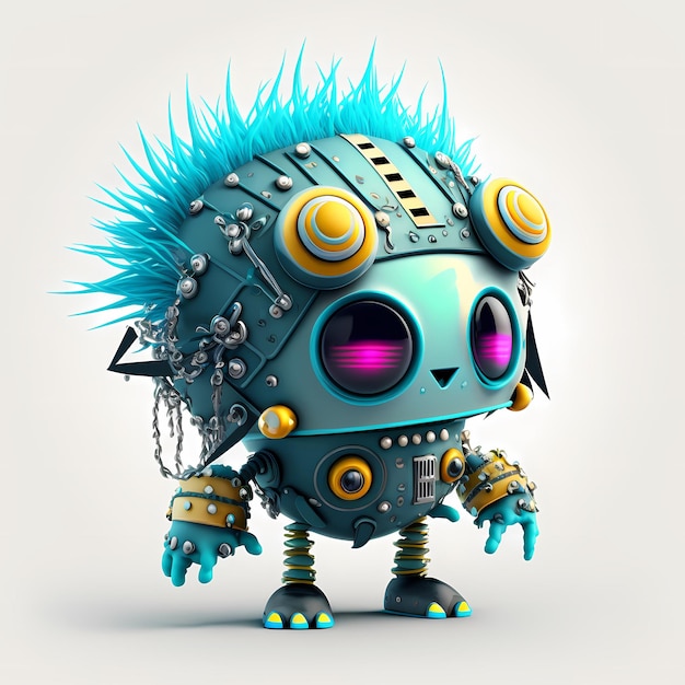 Illustration Of a a mix between cyberpunk and steampunk Monster 3D design with half robot body parts