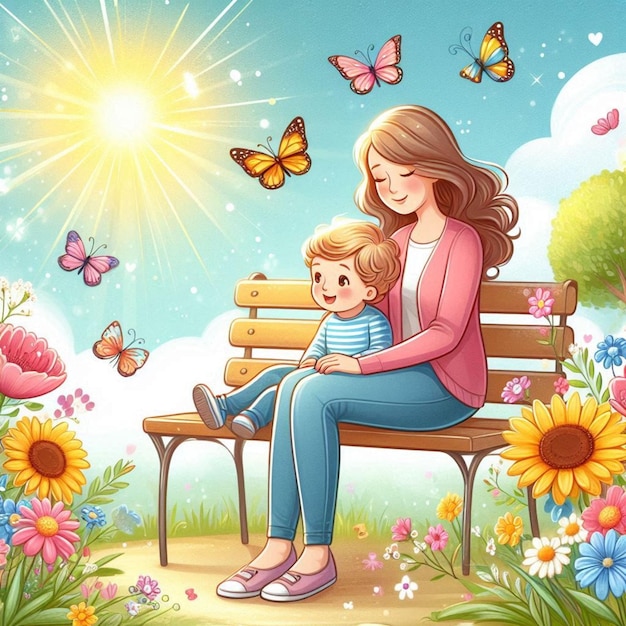 Illustration mom and kid