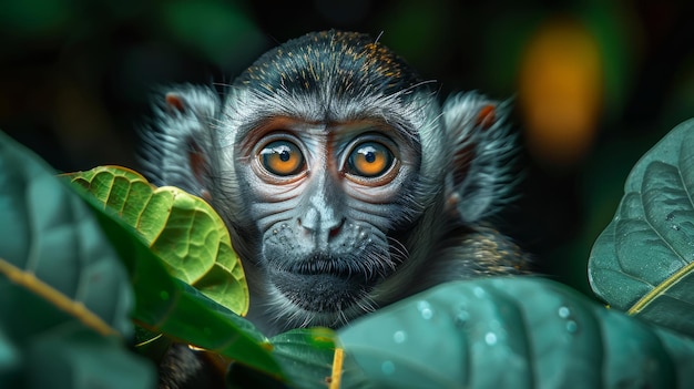 An illustration of a monkey in a green natural environment