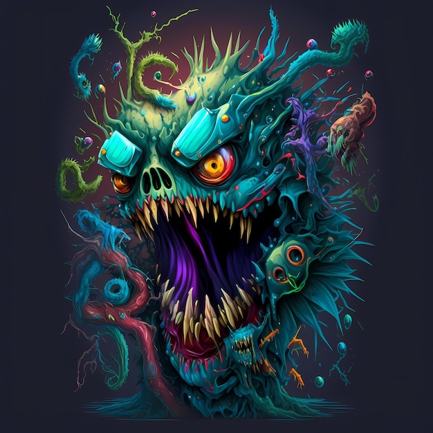 Illustration of a Monster character for tshirt design, cartoon design