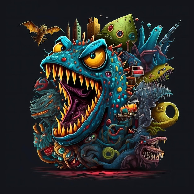 Illustration of a Monster character for tshirt design, cartoon design