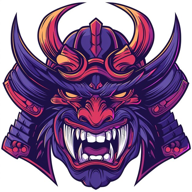 an illustration of a monster with a purple mask and the word devil on it