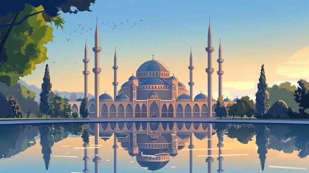 illustration mosque facing forward