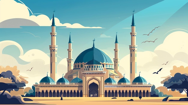 illustration mosque facing forward