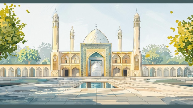 illustration mosque facing forward