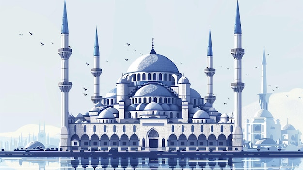 illustration mosque facing forward