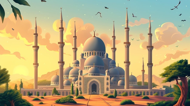 illustration mosque facing forward